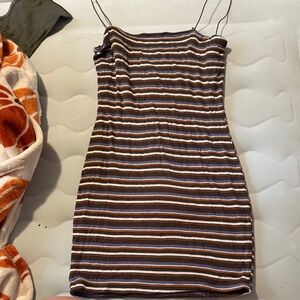 Papaya Brown and White Striped Mini Dress